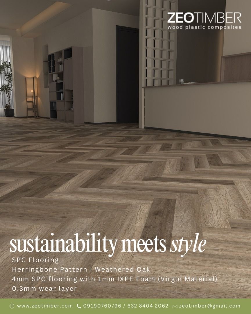 SPC Flooring 5mm thk Herringbone Profile Wood Finish, Commercial ...