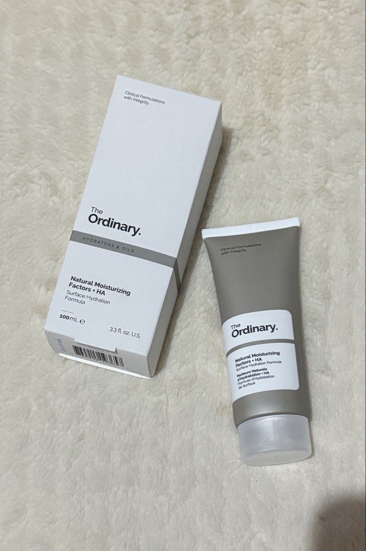 The Ordinary Natural Moisturizing Factors + HA 100ml (Category: Face Care) located in Pasay City. Submitted by zette_ (Listing ID 1432970410, Image 1). Description: 💯% FROM OLIVE YOUNG 💯% AUTHENTIC FROM SOUTH KOREA ✔️The Ordinary Moisturizing Factors + HA 100ml - The Ordinary Natural Moisturizing Factors + HA - 100ml tube - New in Box - Hydrating cream - Provides surface hydration - Simple white packaging.