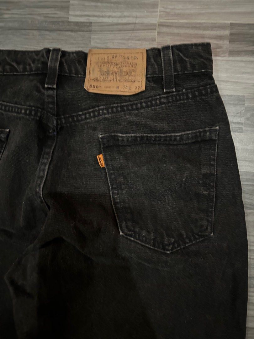 Vibtage Levi's 550 Black Jorts (Category: Jeans) located in Tarlac. Submitted by clydeascope (Listing ID 1432890860, Image 3). Description: - Levi's 550 black jeans - Size: W33 L: 21 - Classic five-pocket design - Zip fly - Levi's logo patch on back - Bottom hem has been cut (cinut into jorts, dating pants) **PLEASE TAKE NOTE** - No returns, refunds, or exchanges. Please purchase at your own risk. - I will provide pictures and a video of the item