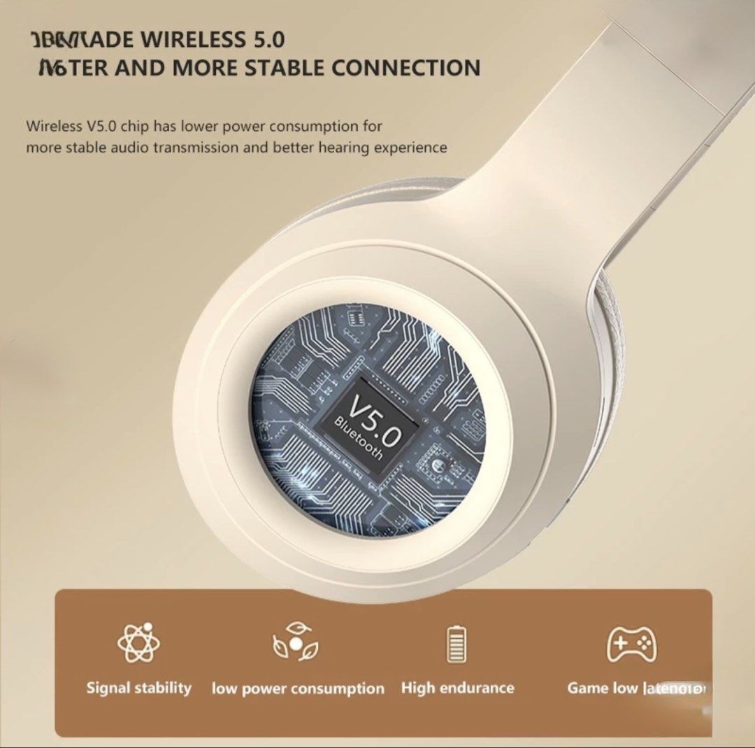 Wireless Bluetooth Headphones - Beige430382912720097283