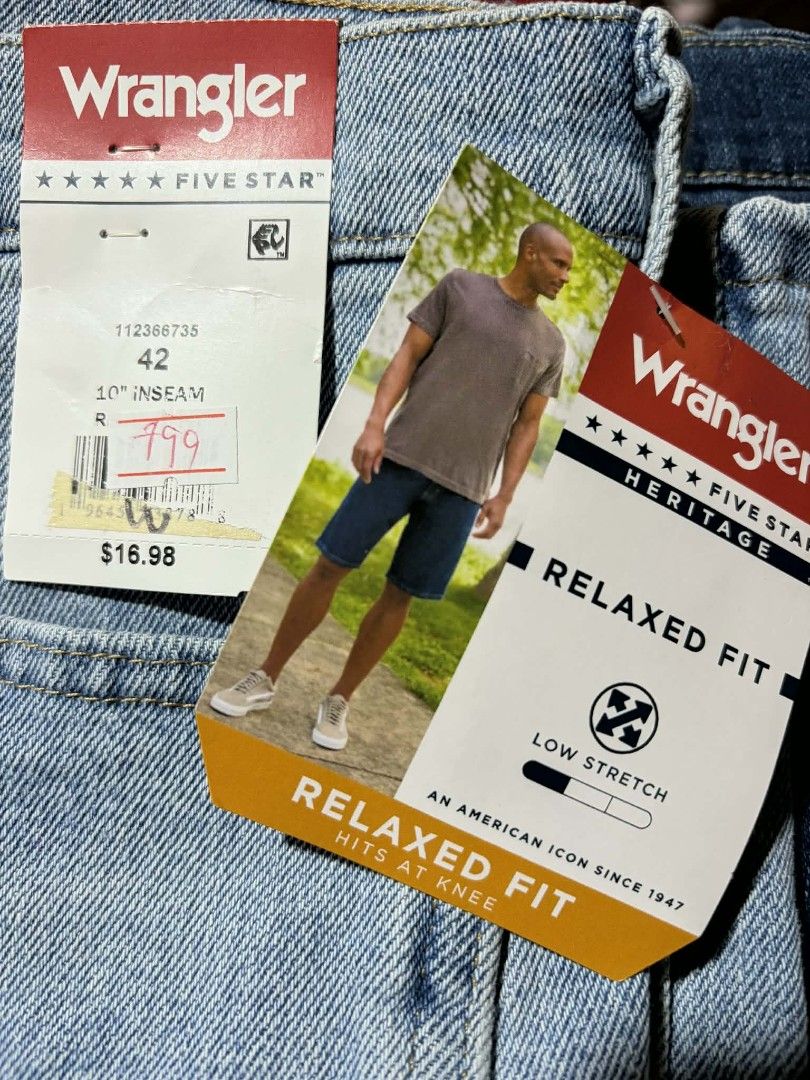 Wrangler Five Star Relaxed Fit Shorts (Category: Shorts) located in Pateros City. Submitted by armcandystuff (Listing ID 1432865441, Image 2). Description: - Wrangler Five Star Relaxed Fit shorts - Size: 42 - Color: Light Blue - Inseam: 10 inches - Length: Hits at the knee - Original Price: $16.98.