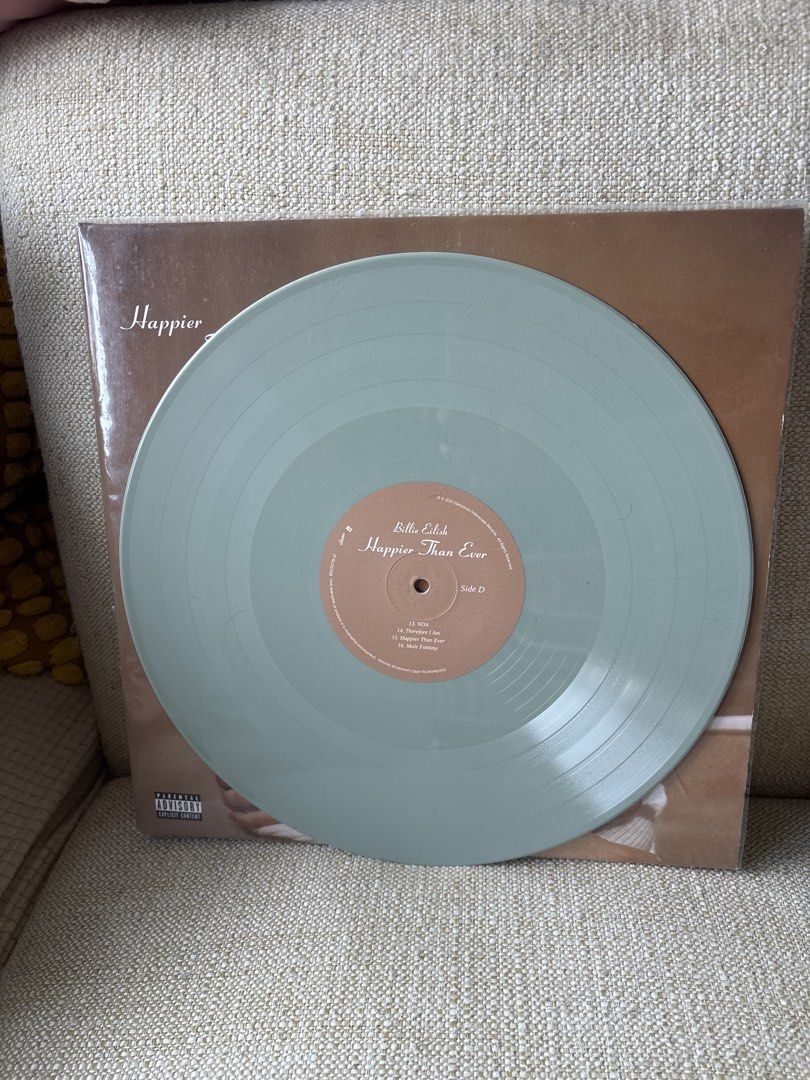 Billie Eilish - Happier Than Ever Vinyl Record (Category: Vinyls) located in Taguig. Submitted by anik.ph (Listing ID 1433034473, Image 3). Description: - Sealed "Happier Than Ever" vinyl record by Billie Eilish - Light green color - Made in France - Features tracks: "Getting Older", "Lost Cause", and more.