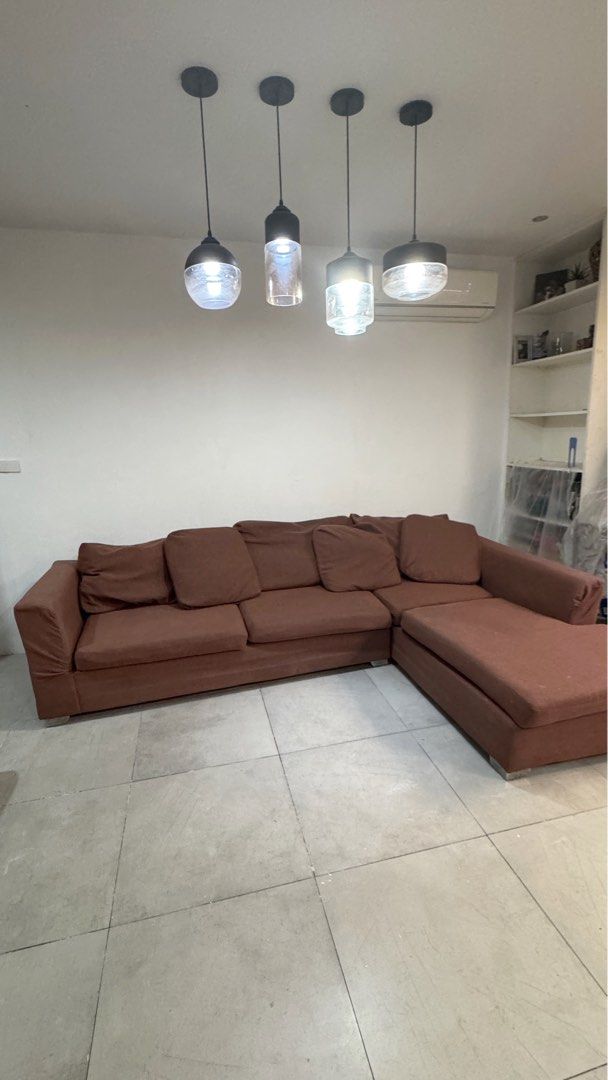 Brown 7 seater L-Shaped Sofa (Category: Sofas) located in Quezon City. Submitted by oidua (Listing ID 1433096115, Image 1). Description: Preloved 7 seater sofa/ couch bought for 26k -super comfy. Our favorite piece of furniture (obviously) but no time to have it repaired :( needs to replace back rest foam and pillows and there is a hole that needs to be repaired on one part. Good fixer upper project for those that like to flip furniture.