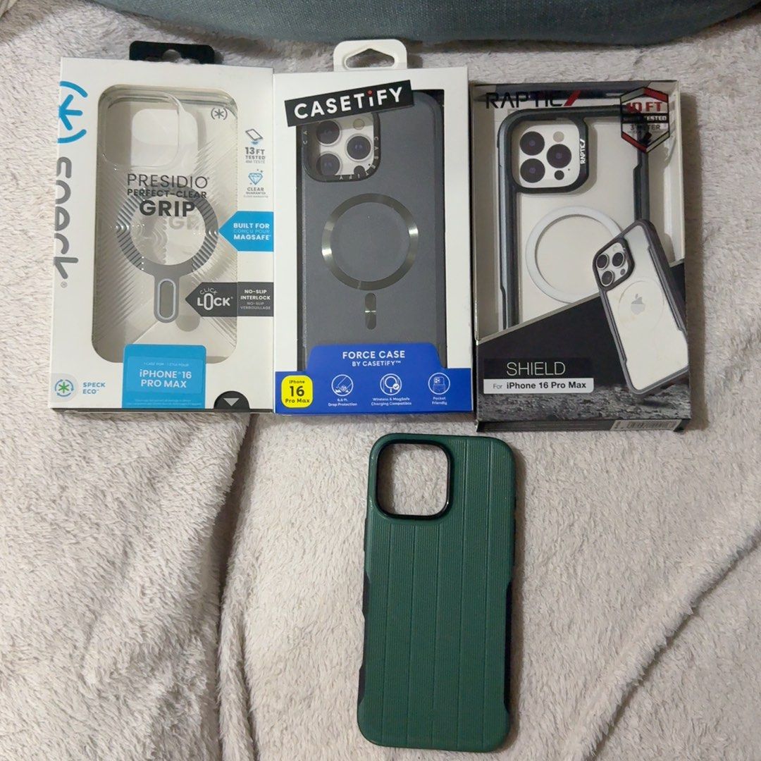 [Casetify, Raptic, Speck, Caseology] Assorted iPhone 16 Pro Max Cases (Category: Cases & Sleeves) located in Quezon City. Submitted by elysianpieces.ph (Listing ID 1433109841, Image 2). Description: ~ ₱2,000 take all (free sf) ~ Can tingi but will prio take all ~ 4 Authentic Casetify, Raptic, Speck, and Caseology cases purchased in SM North Edsa ~ 5 cases of other brands ~ Lightly used and recently cleaned ~ Kindly DM for any inquiries!.