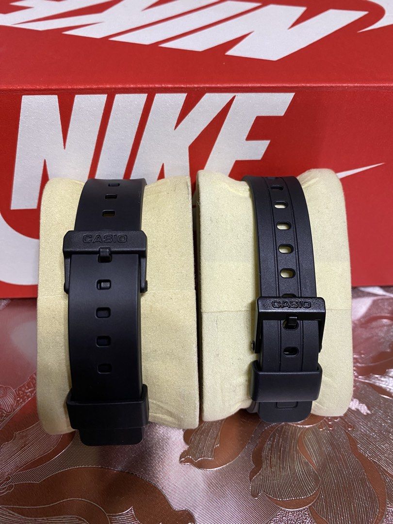 Casio Digital Watch Gold (Category: Women's Watches) located in Lingayen. Submitted by rizzaairtsua6 (Listing ID 1433044412, Image 3). Description: - Two Casio digital watches - Gold-colored cases, black straps - Watch 1: Casio F-91W model - Watch 1: Alarm and illuminator - Watch 2: Water-resistant - Both: Digital displays - Both: Casio branding on straps.