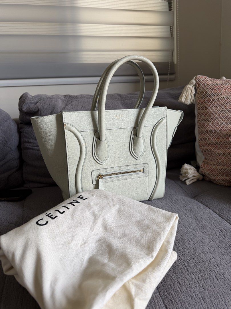 Celine Micro Luggage Tote (Category: Luxury Bags & Wallets) located in General Trias. Submitted by kimlagmanyala (Listing ID 1433146142, Image 3). Description: Celine Micro Luggage Tote in Drummed calfskin leather, color is light mint green In excellent condition with minor signs of usage, includes dustbag.