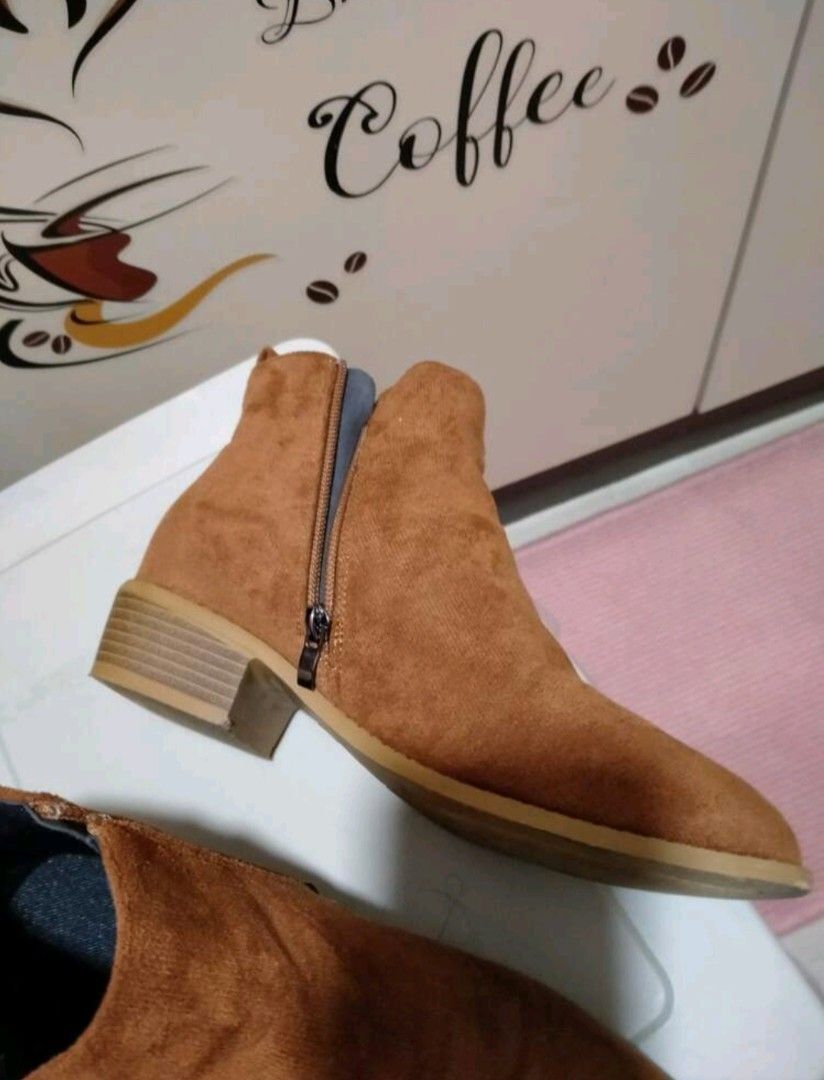 Chelsea Suede brown boots (Category: Boots) located in Iloilo. Submitted by haevyn (Listing ID 1433207806, Image 3). Description: chelsea boots. low heel. point toe. fabric and Pu leather. sold out in Shein..