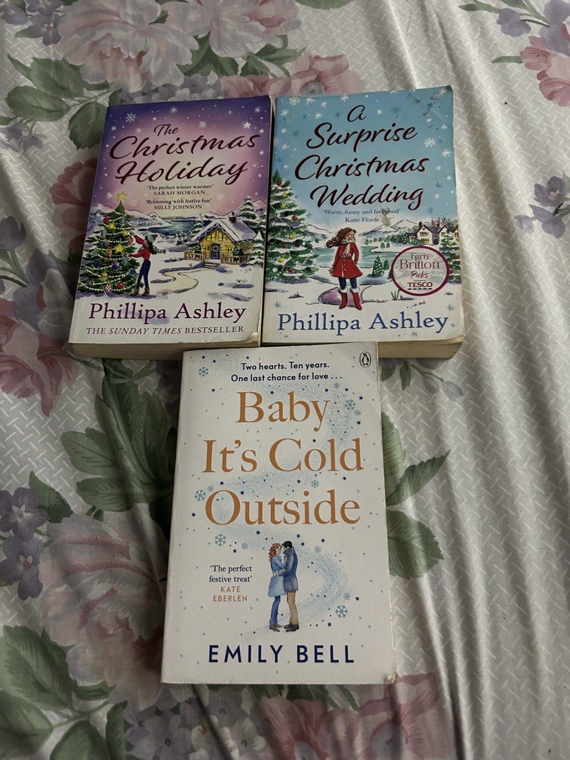 Christmas Romance Book Bundle (Category: Storybooks) located in Manila. Submitted by cheatea (Listing ID 1433184333, Image 1). Description: - Christmas romance novel bundle - Includes "The Christmas Holiday" and "A Surprise Christmas Wedding" by Phillipa Ashley - Also includes "Baby It's Cold Outside" by Emily Bell - All books in English - Ideal for cozy holiday reading.