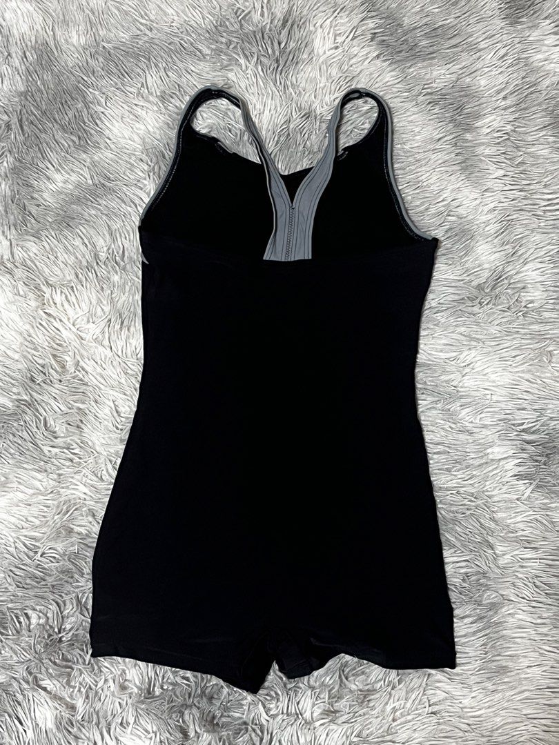 Conservative Sogo Swimsuit - Black and Gray (Category: Bikinis & Swimsuits) located in Roxas. Submitted by lacerna_wears (Listing ID 1433025603, Image 2). Description: - Sogo swimsuit in black and gray - Size: M - Features: Zip-up front, racerback design - Bottom: Shorts style for coverage and comfort - Material: 80% polyamide, 20% elastane.