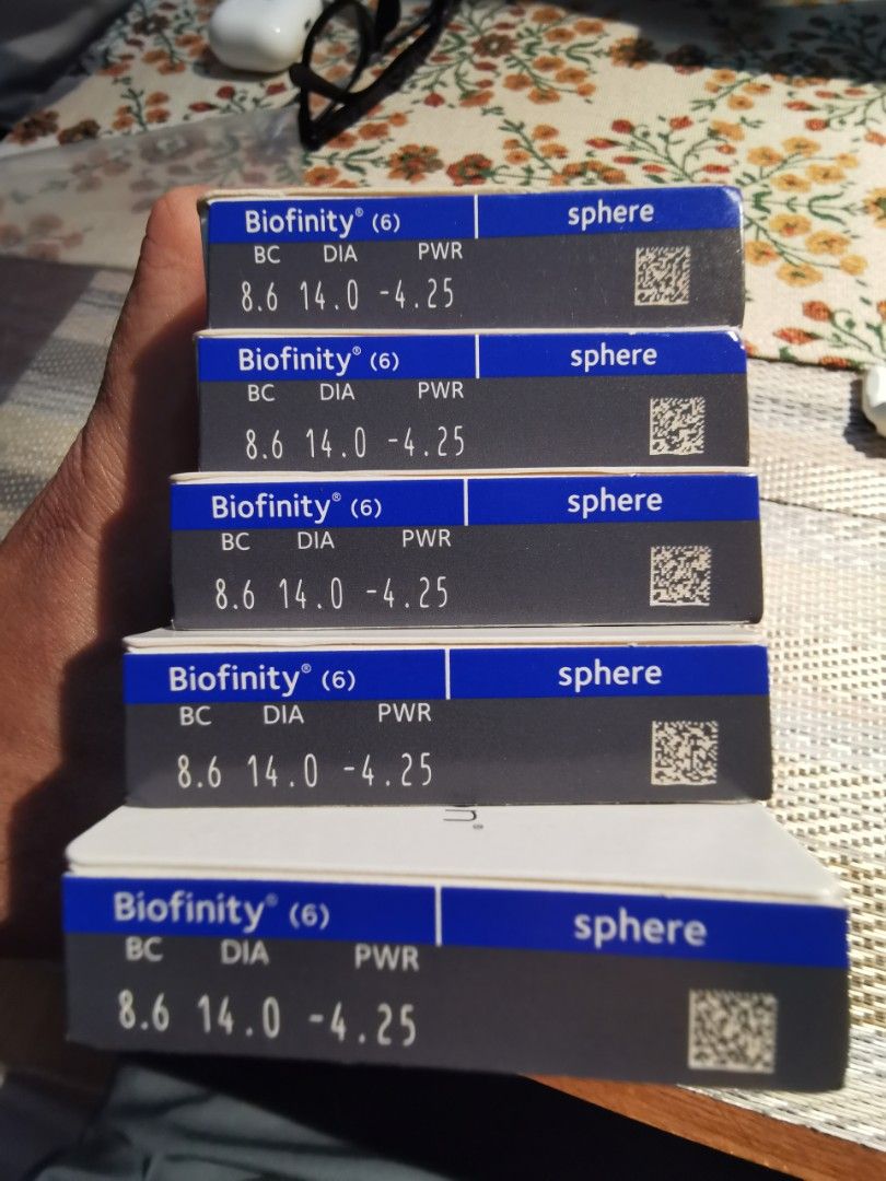 CooperVision Biofinity Contact Lenses x 6s (Category: Visual & Hearing Aids) located in Manila. Submitted by bigmountain.0eed1d (Listing ID 1433175666, Image 2). Description: CooperVision Biofinity Contact Lenses 6 contact lenses per box Brand new in box Power:4.25 Expiry Date for Box 1-4: 04-03-2029 Expiry Date for Box 5: 06-30-2028 Made in UK ----- If bought as a set, comes with free 2 x pair of Biofinity Travel Contact Lenses (Power 4.25) / Ex