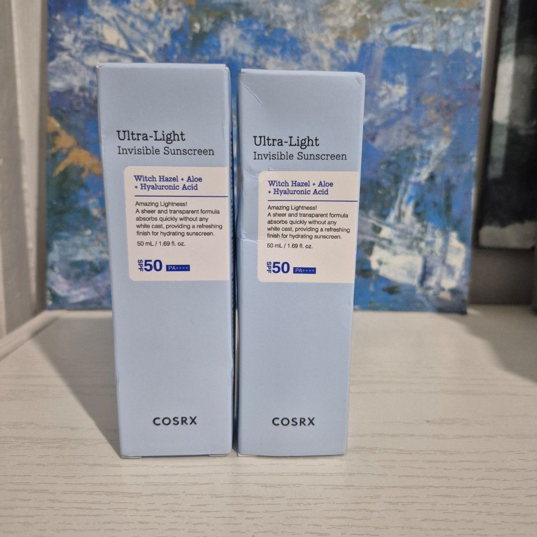 COSRX Ultra-Light Invisible Sunscreen SPF50 (2 Available) (Category: Face Care) located in Manila. Submitted by jayl9 (Listing ID 1433048293, Image 1). Description: - COSRX Ultra-Light Invisible Sunscreen - SPF 50 - Hydrating formula - Refreshing finish - Key Ingredients: Witch Hazel, Aloe, Hyaluronic Acid - 50 mL / 1.69 fl. oz..