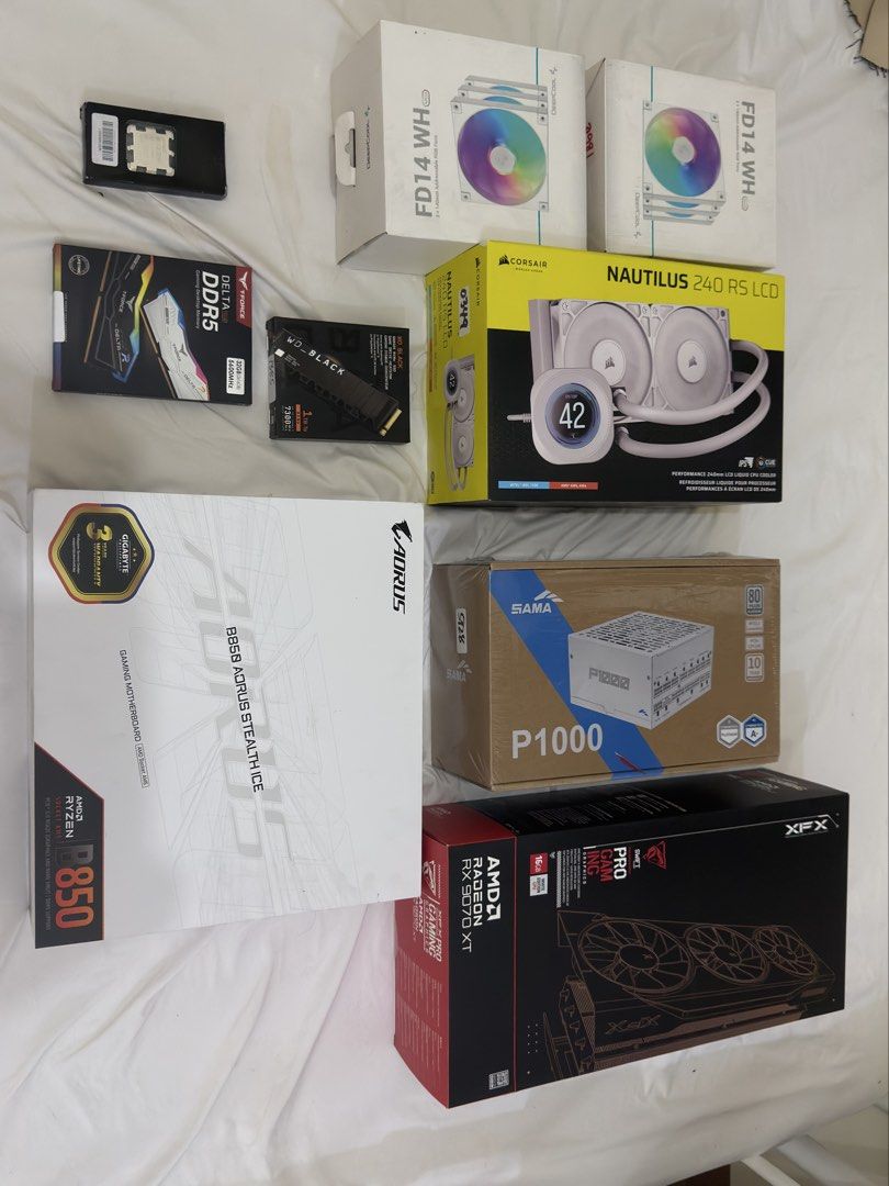 Custom White Gaming PC - XFX, Corsair, Gigabyte (Category: Desktops) located in Manila. Submitted by albiecadorna (Listing ID 1433200372, Image 3). Description: 🔥 White Gaming PC – Ryzen 7 + RX 9070 XT ( New) 🔥 Selling my gaming PC, just built last April 11, 2026 so it’s basically brand new. Everything works perfectly, no issues at all. Super clean white setup with RGB, looks really nice in person. Good for gaming, streaming, or even work/schoo
