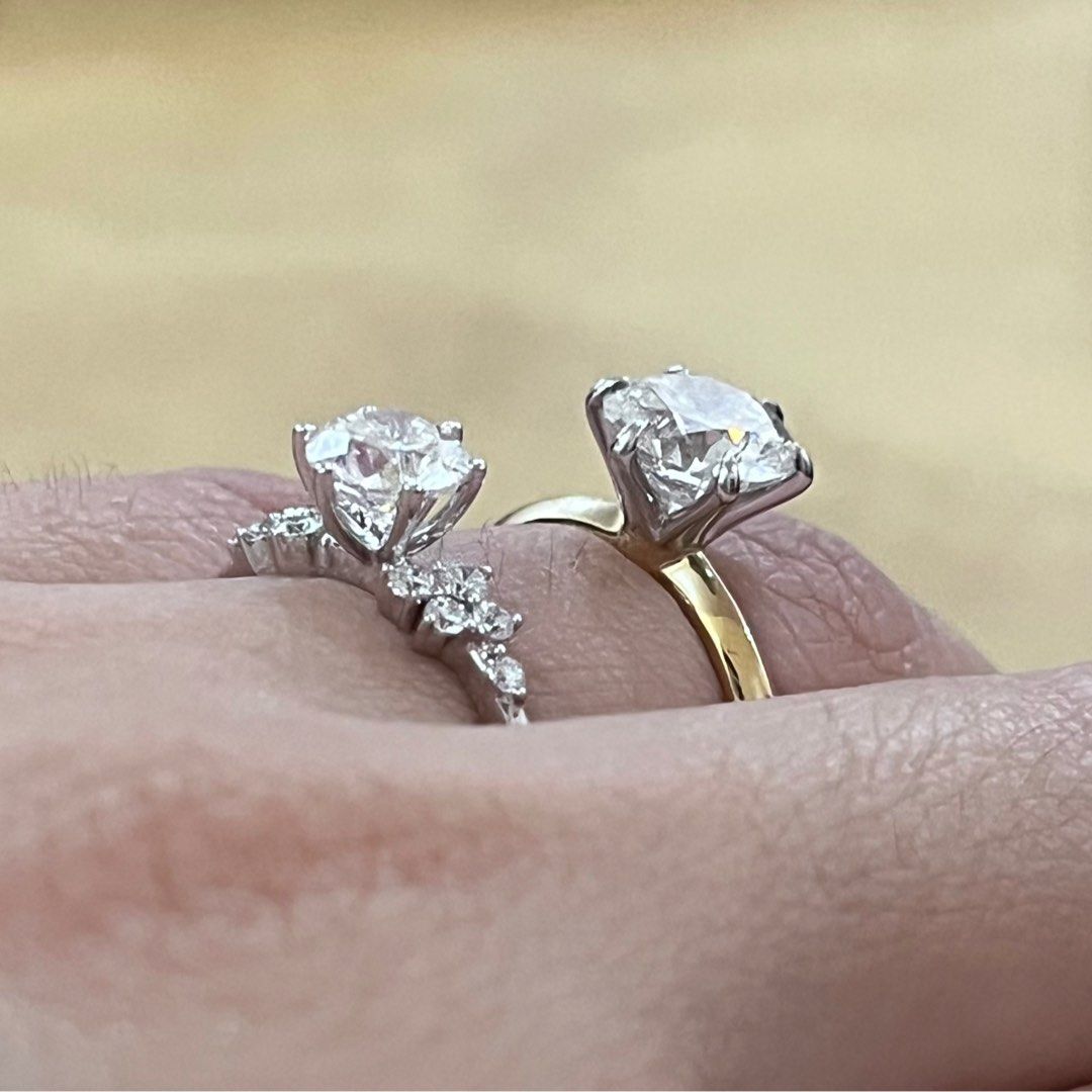 Diamond Engagement ring 18k gold lab grown (Category: Rings) located in Del Monte. Submitted by bellamente (Listing ID 1433107422, Image 3). Description: 1carat center diamond with side stones 1.26cts total 18k White Gold Setting w/ factory certificate Size 6.5 rare half size Php 40,000.00 only 2ct lab grown diamond solitaire Tiffany & Co solitaire setting 18k white gold prongs 18k yellow gold band Size 6 IGI Certificate Php 98,500.00 only.