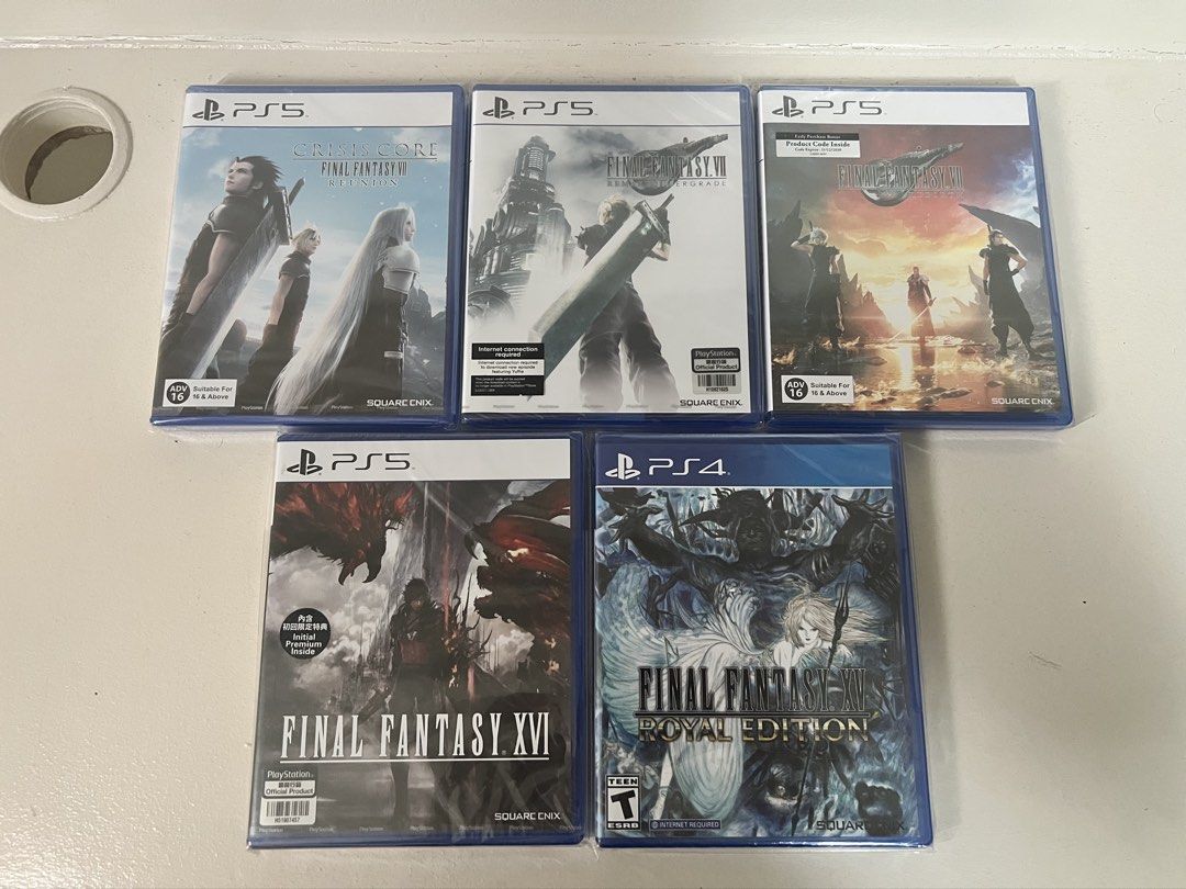 Final Fantasy Game Bundle (Category: PlayStation) located in Quezon City. Submitted by ajcc13 (Listing ID 1433017041, Image 1). Description: Final Fantasy Bundle for PS4/PS5 FF7 Crisis Core Reunion (sealed) FF7 Remake Intergrade (sealed, unused codes) FF7 Rebirth (used, mint condition) FF16 (used, mint condition) FF15 (sealed).