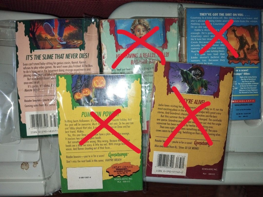 Goosebumps Book Collection Bundle [Preloved] (Category: Storybooks) located in Dasmarinas. Submitted by bluescurioucorner (Listing ID 1422716822, Image 2). Description: Goosebumps Collection sold as a set. If buying per book, PHP 85 PAYMENT FIRST POLICY. For delivery and payment MOP: Gcash MOD: JNT, Lalamove.