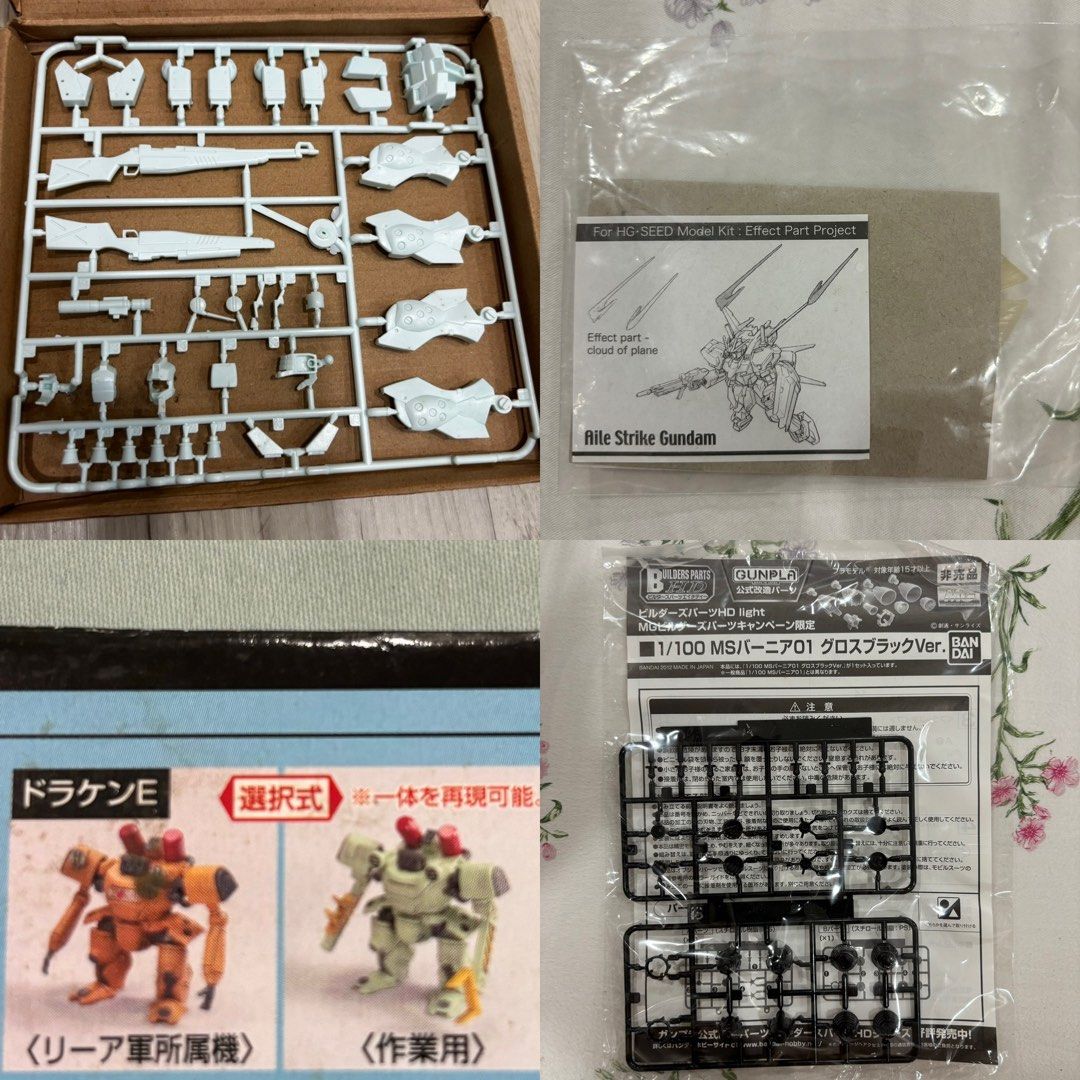Gundam Gunpla Builder Parts MG 1/100 MS Vernier 01 Gloss Black Aile Strike Gundam Effect Part Cloud of Plane for Seed HG Model Kit, 1/144 Scale HGUC RH-35E Riah 35 Draken-E ($8 Each) Gundam Model Kit 1/144 Scale Parts for GM-79SP GM Sniper $5 (Category: Gundam Model Kits) located in Singapore. Submitted by alex.tee.127 (Listing ID 1433177821, Image 1). Description: .