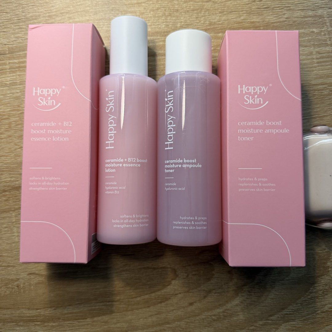 Happy Skin Ceramide Boost Moisture Ampoule Toner (Category: Face Care) located in Malabon City. Submitted by immaneedspace (Listing ID 1433062291, Image 1). Description: Ceramide + B12 Boost Moisture Essence Lotion ❌SOLD❌ Ceramide Boost Moisture Ampoule Toner ✅ - Benefits: - Softens and brightens skin (lotion) - Hydrates and preps skin (toner) - Contains ceramide and hyaluronic acid - Strengthens skin barrier MFG: 07-2024 SRP: ₱1k each.