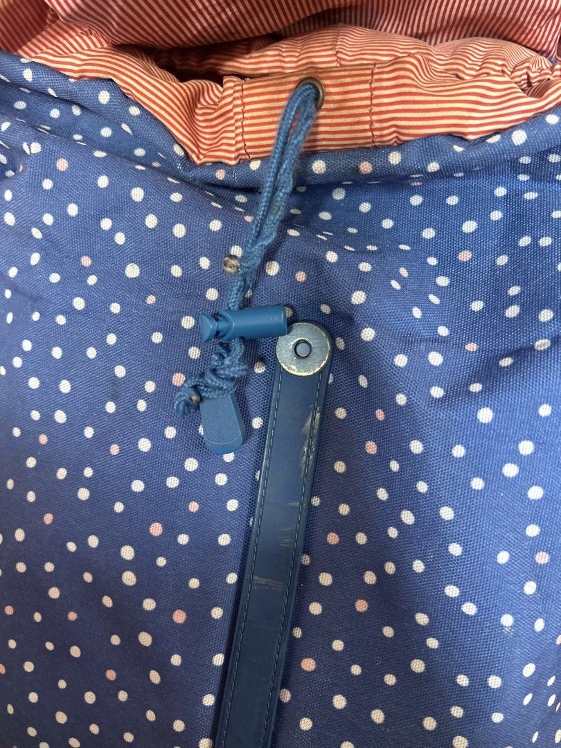 Herschel Backpack Blue Polka Dots (Category: Backpacks) located in Marikina City. Submitted by decluttering522 (Listing ID 1433035234, Image 3). Description: - Herschel backpack with a fun blue polka dot design. - Secure drawstring and buckle closure. - Stylish red and white striped interior. - Comfortable padded shoulder straps and a top handle. - Wear and tear on corners and bottom, reflecting its use..