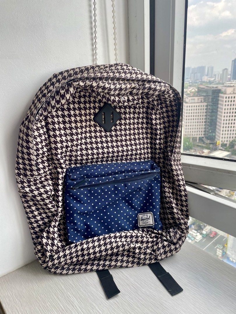 Herschel Supply Co. Heritage Backpack Houndstooth/Navy Polka Dot (Category: Backpacks) located in Quezon City. Submitted by shopgood_mnl (Listing ID 1433170478, Image 2). Description: Herschel Supply Co. Heritage Backpack Houndstooth/Navy Polka Dot - Bought in the US - May need cleaning on the exterior - Interior is on good condition, with laptop compartment .
