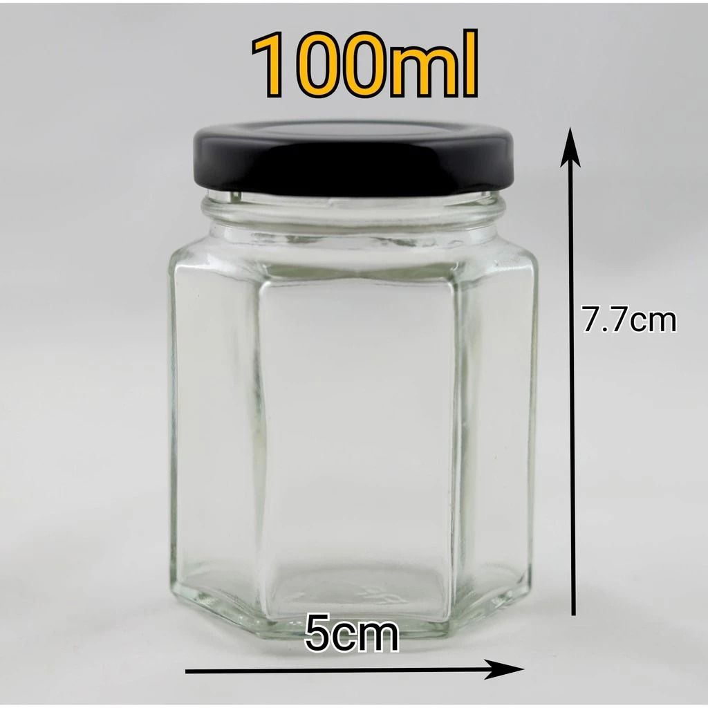 Hexagon Glass Jars 100ml with Black Lids513743345671229441