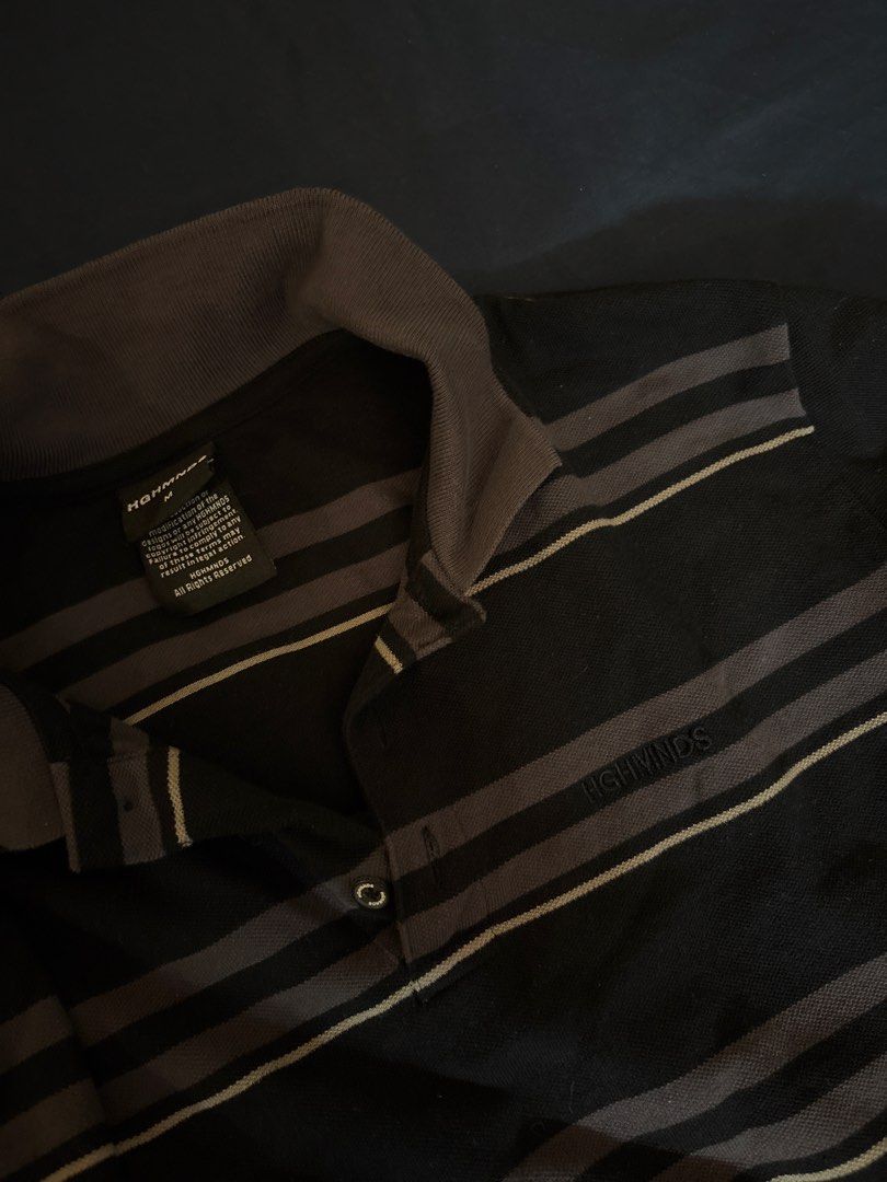 HGHMNDS Striped Polo Shirt (Category: Tshirts & Polo Shirts ) located in Manila. Submitted by detsvdr (Listing ID 1433120971, Image 3). Description: - HGHMNDS Polo Shirt - Striped design (black and gray) - Collared neckline - Button-up placket - Long sleeves - Size: Medium RFS: Declutter - Not really my size.