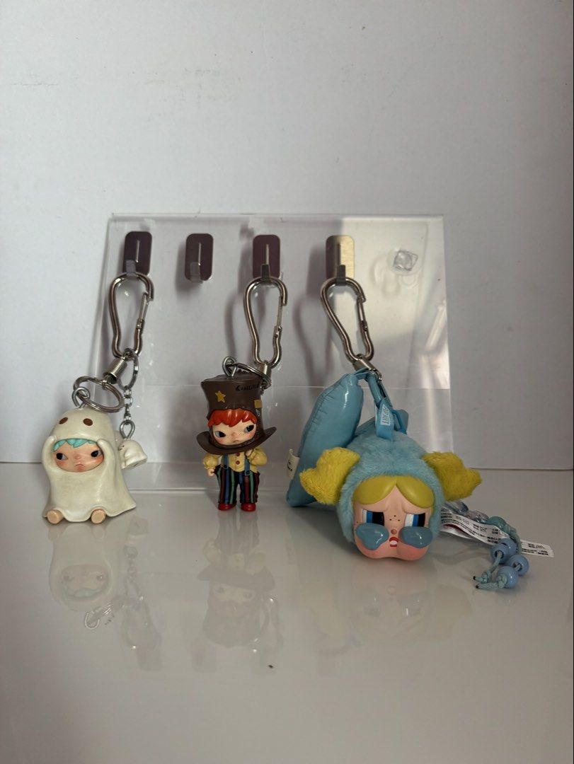 Hirono and Cry Baby Keychains (Category: Character Goods) located in Iloilo. Submitted by lili.veronica (Listing ID 1433191675, Image 1). Description: •The ghost hirono with carabiner •Little mischief with carabiner •Crybaby bag charm Prices are different for each keychain DM for price 📩 All the figurines originate from POPMART.