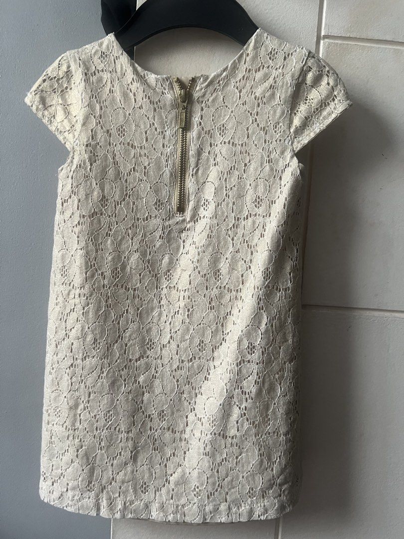 H&M Glittery Lace Dress (Category: Babies & Kids Fashion) located in Marikina City. Submitted by prelovedreeses (Listing ID 1433043677, Image 2). Description: - H&M lace dress - Cream color - Short sleeves - Back zipper closure - Size: EUR 98 (fits 2-3 year olds) - Made in China.