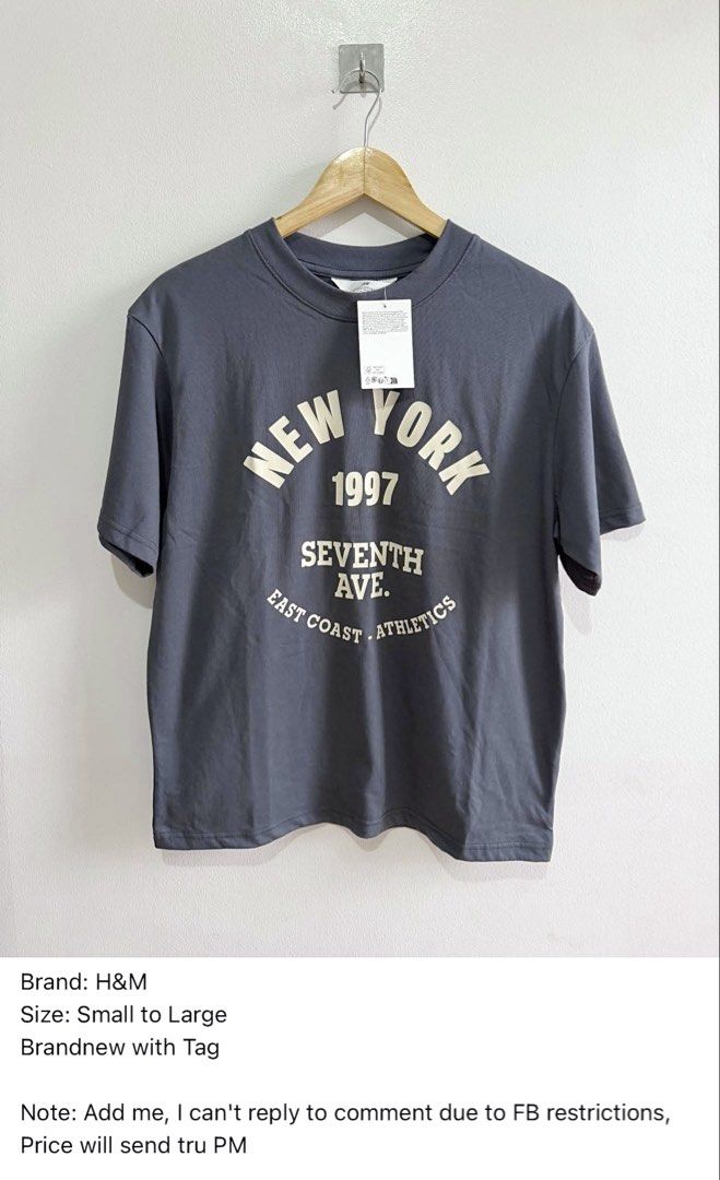 H&M New York Graphic Tee (Category: Tshirts & Polo Shirts ) located in Paranaque City. Submitted by closetcoph (Listing ID 1433090323, Image 1). Description: - H&M Graphic Tee - New York design - Color: Gray shirt with white graphic - Features: Crew neck, short sleeves - Sizes: Small to Large - Price: PM for inquiries.
