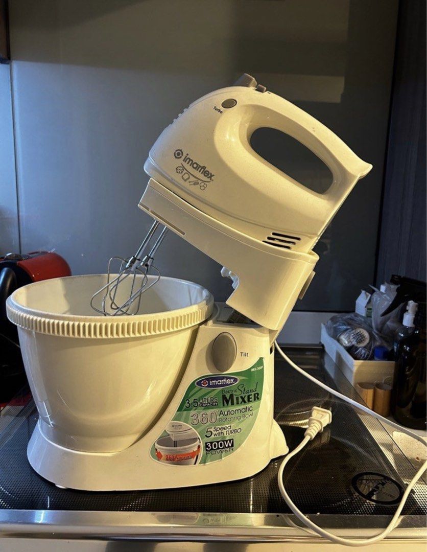 Imarflex 3-in-1 Stand Mixer (Category: Hand & Stand Mixers) located in Marikina City. Submitted by decluttering522 (Listing ID 1433037617, Image 1). Description: - Imarflex 3-in-1 Stand Mixer - Color: White - Features: - Automatic rotating bowl - Includes: Stand and bowl - Ideal for various mixing tasks.