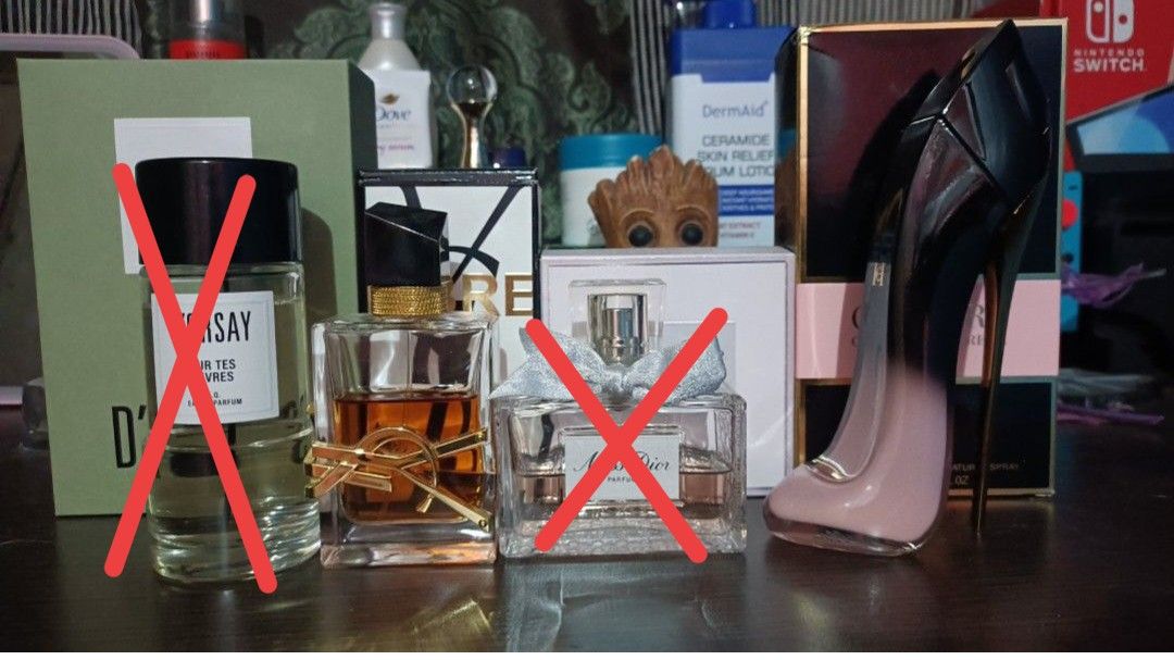 Miss Dior, YSL Libre Intense, CH Blush elixir ans D'orsay EQ (Category: Fragrance & Deodorants) located in Taguig. Submitted by itsallabout_mystuff (Listing ID 1422382055, Image 1). Description: **posted price for attention** Badly Need To Sell My Collection. 🥹 Hard to let go but I have to. I'm selling the following po for my fur baby's medication, sobra laki na ng bill and I prefer to save her life more than anything else. I am willing to sell 
