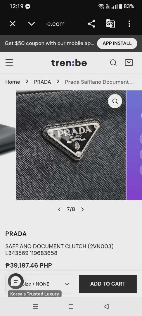 Prada Saffiano Document Clutch (2VN003) (Category: Luxury Bags & Wallets) located in Quezon City. Submitted by annyeong9 (Listing ID 1433180649, Image 3). Description: Prada Saffiano document clutch/ tablet pouch -fit for a tablet size 10.5 in x 7 in. - Color: Black - Features: - Zip closure - Prada triangle logo - Multiple interior compartments - Material: Saffiano leather - Model number: L343569 - Original price: ₱39,197.46.