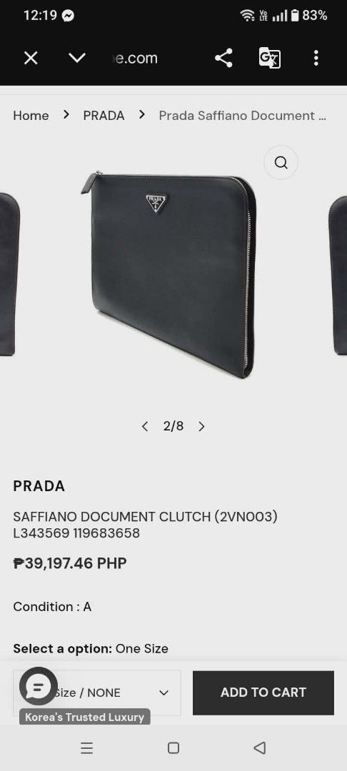 Prada Saffiano Document Clutch (2VN003) (Category: Luxury Bags & Wallets) located in Quezon City. Submitted by annyeong9 (Listing ID 1433180649, Image 2). Description: Prada Saffiano document clutch/ tablet pouch -fit for a tablet size 10.5 in x 7 in. - Color: Black - Features: - Zip closure - Prada triangle logo - Multiple interior compartments - Material: Saffiano leather - Model number: L343569 - Original price: ₱39,197.46.