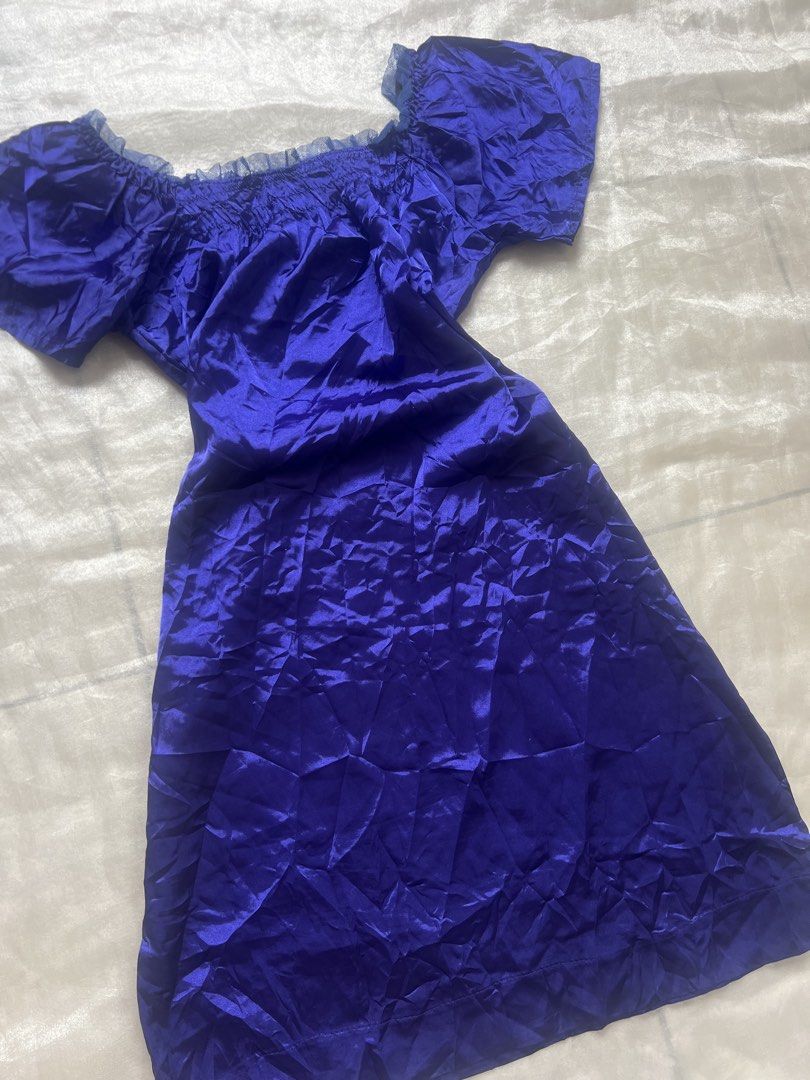 Royal Blue Plain Satin Dress (Category: Undergarments & Loungewear) located in Quezon City. Submitted by mei_declutters (Listing ID 1433162276, Image 2). Description: Royal Blue Satin Mini Dress Brand: —— Size: S-L Flaws: few runs, not super kinis .