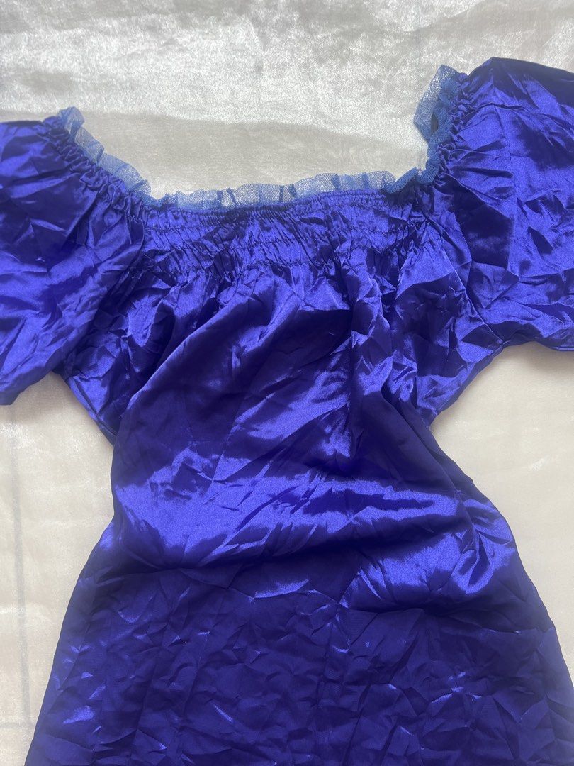 Royal Blue Plain Satin Dress (Category: Undergarments & Loungewear) located in Quezon City. Submitted by mei_declutters (Listing ID 1433162276, Image 3). Description: Royal Blue Satin Mini Dress Brand: —— Size: S-L Flaws: few runs, not super kinis .