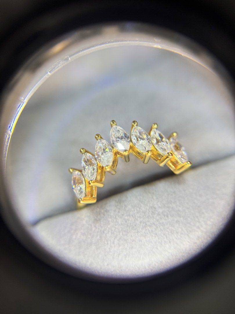 S925 Moissanite Marquise Half Eternity Ring s7 (Category: Rings) located in Pasig City. Submitted by kleankloset (Listing ID 1433199759, Image 3). Description: S925 Moissanite Half Eternity Marquise Ring – 7 Stone (~0.7–0.8ct) Gold Vermeil | Size 7 ✨ Description: Elegant half eternity ring featuring 7 marquise-cut moissanite stones set in a refined gold vermeil band. Delicate yet eye-catching, it gives a timeless, feminine look with a subtle brid