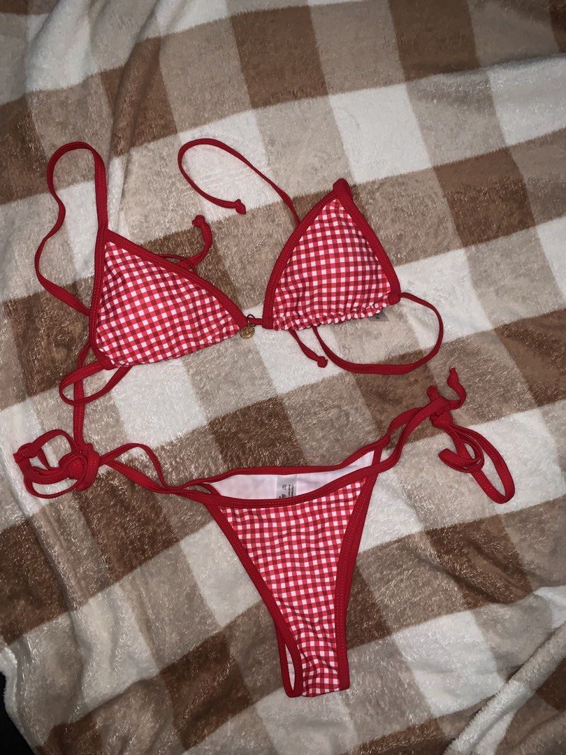 SHEIN Red Gingham Bikini Set (Category: Bikinis & Swimsuits) located in Manila. Submitted by k4lis.closet (Listing ID 1428159648, Image 1). Description: xs on tag can fit up to med.