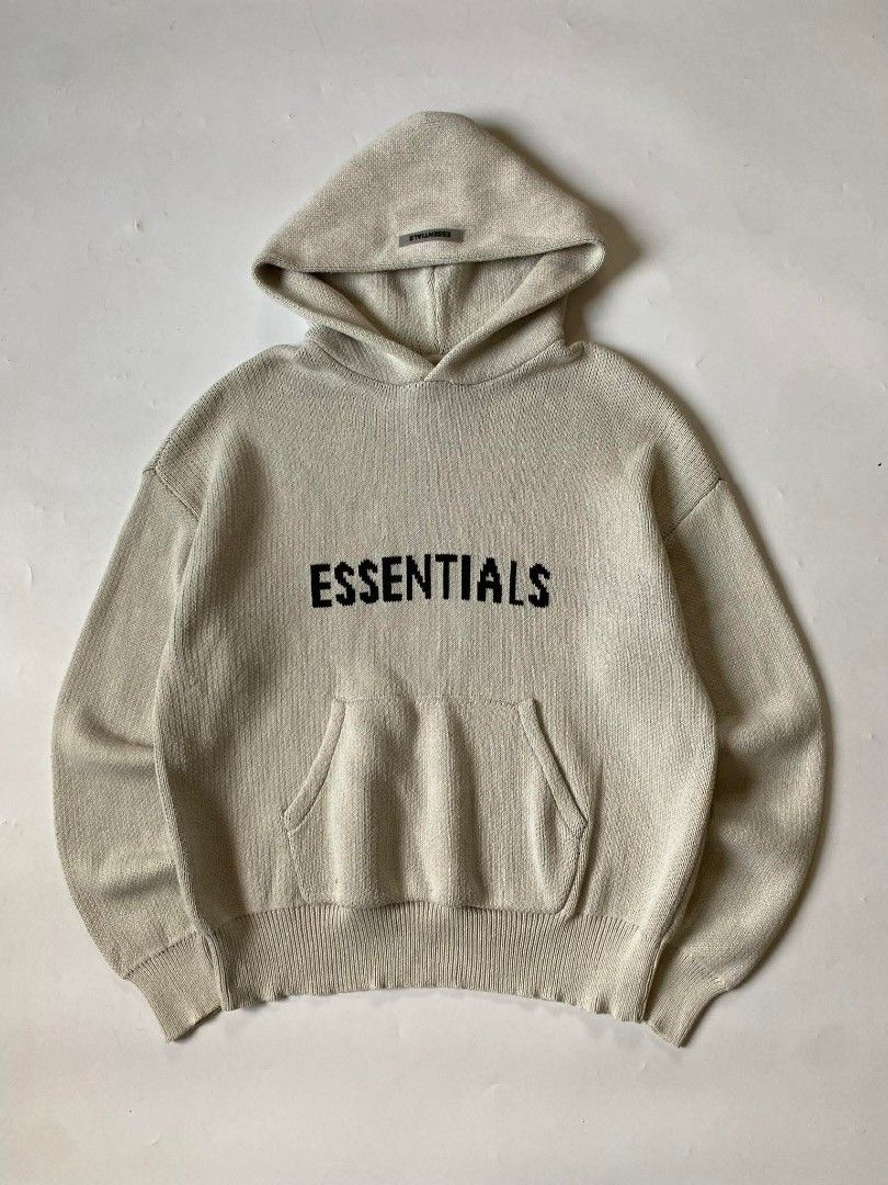 SS21 Fear of God Knit Hoodie Light Oatmeal (Category: Hoodies) located in Baguio. Submitted by themgarbage (Listing ID 1433038451, Image 1). Description: Condition:Great Size Tag:S Width:26 Length:29 Shoulder:26.5 Sleeve:24.
