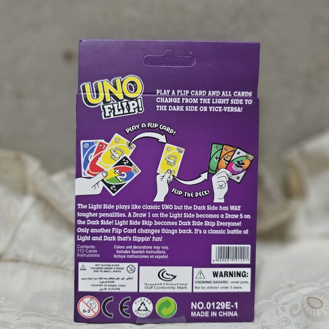 UNO Flip Card Game Brand New (Category: Board Games & Puzzles) located in Manila. Submitted by shopwithella.ph (Listing ID 1433039758, Image 2). Description: 💯 UNO Flip Card Game Brand New 💯 🌟 Please see attached photos for your entertainment 🌟 🌟 Those photos are the actual photos inside. I photographed them on my own. Please do not use for your shop, thank you very much 🌟 🎯 Product Description Think you know UNO? Flip that idea. UNO Flip!