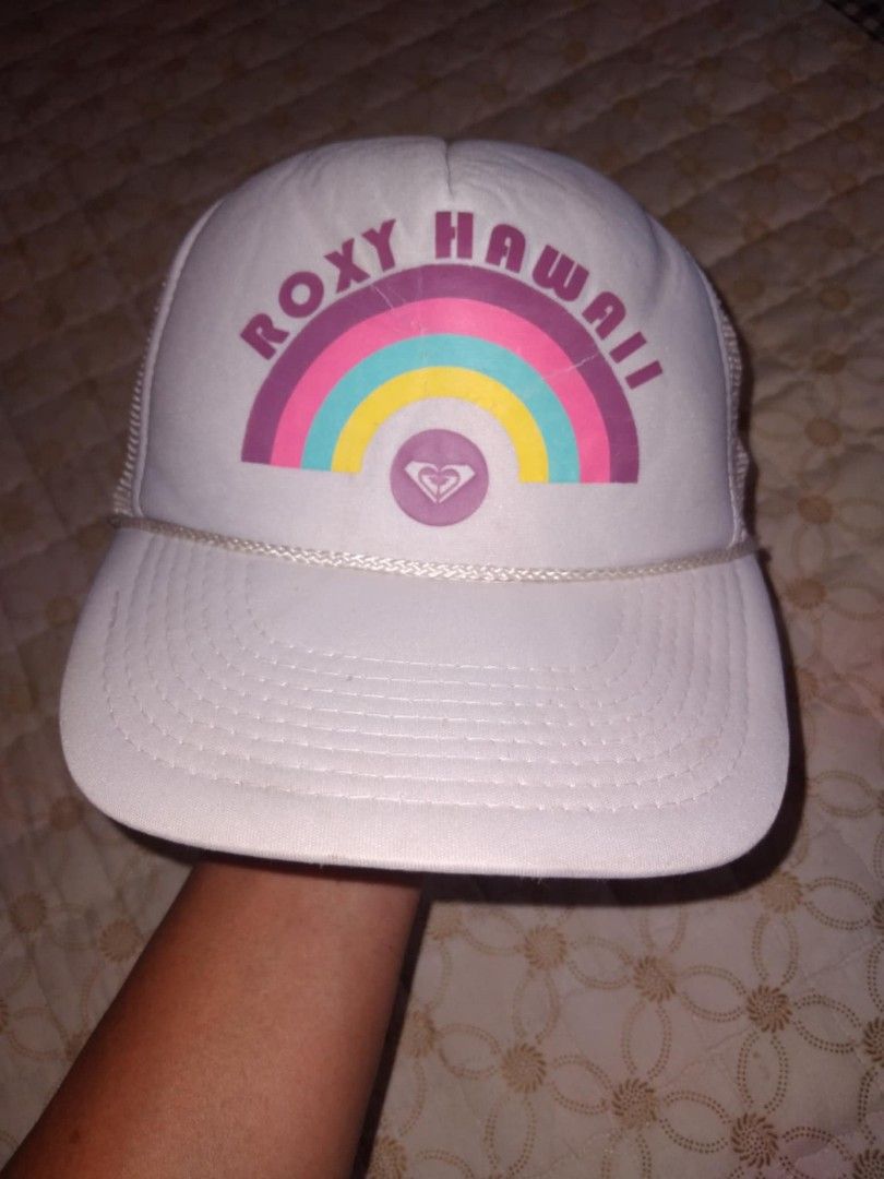 Vintage Roxy Trucker Cap Hawaii Rainbow White Mesh (Category: Hats & Beanies) located in Zamboanga. Submitted by nurbya898048 (Listing ID 1433103227, Image 1). Description: - Roxy Hawaii cap,vintage 80's - Rainbow design - Mesh back for breathability - Curved brim - Rope detail - Good condition - Color rate 9/10 or better - See all photos for details 650+shipping fee .