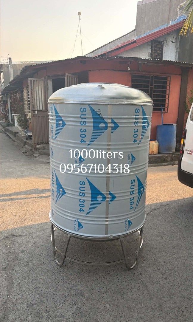 Water tank (Category: Construction & Building Materials) located in Manila. Submitted by kristellf29 (Listing ID 1433067981, Image 1). Description: CleanTankTRENDING water storage TANK with film SUS 304 tank PURE stainless with stand HeaVy duty VERTICAL and horizontal Good QUALITY 1-2YEARS WARRANTY VERTICAL 500 liters 600 liters 775 liters 1000 liters 1500 liters 2000 liters 3000 liters 4000 liters 5000 liters 6000 liters 7000 liters 8000 liters 