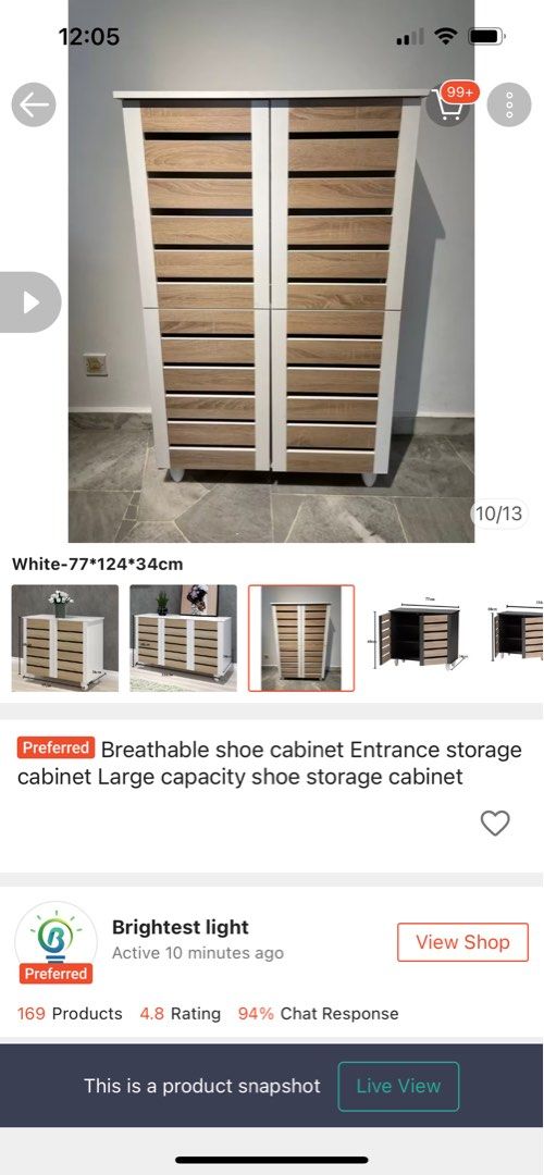 White Shoe Cabinet - 77x124x34cm (Category: Shelves, Cabinets & Racks) located in Quezon City. Submitted by kris.mansos (Listing ID 1433044966, Image 2). Description: - Breathable shoe cabinet - Large capacity for shoe storage - White frame with wooden-look doors - Multiple compartments for organization - Dimensions: 77cm (W) x 124cm (H) x 34cm (D) - Perfect for entryways and hallways.