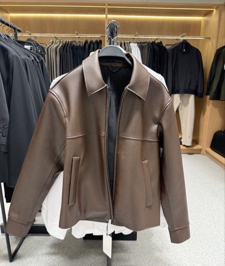 Zara Faux Brown Leather Jacket (Category: Coats, Jackets and Outerwear) located in Manila. Submitted by danpaulvin92528 (Listing ID 1433129924, Image 1). Description: Zara faux leather jacket. Brown color, size Small. Classic design with zip closure and pockets. Originally ₱4995. *NEGOTIABLE * Rfs: Size is too small na for me. I only use it for twice for my korea trip.