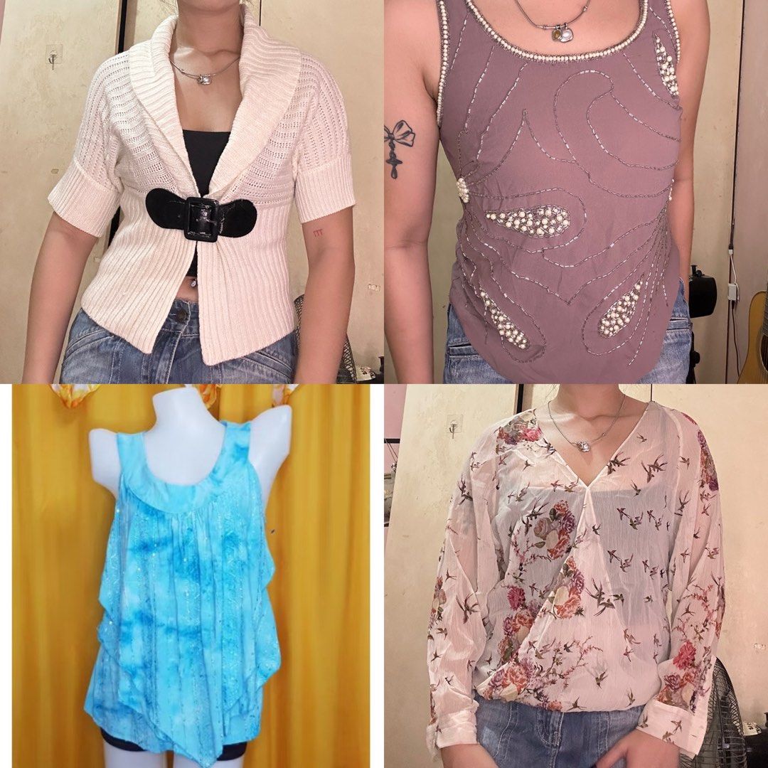 99 PER ITEM DECLUTTER SALE - y2k 2000s alternative goth assorted tops (Category: Blouses) located in Rizal. Submitted by vivistwin (Listing ID 1429771792, Image 2). Description: 99 PESOS PER ITEM dm me or visit my other account @vivismuse for more details/availability of items :).
