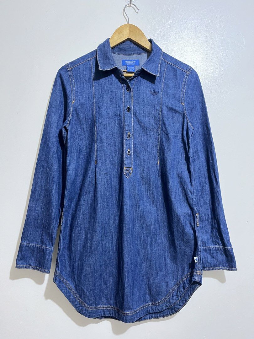 Adidas denim long-sleeve shirt (Category: Shirts) located in Quezon. Submitted by sickdropz (Listing ID 1429806750, Image 1). Description: - Adidas denim long-sleeve shirt -Size - Best fit small ( 17.5 x 32 ) - Collared neckline - Button-down front - Adidas logo on chest - Curved hemline and buttoned cuffs - Made in India - 100% cotton Price - 400 + Shipping fee Quezon province location Pm for those interested .