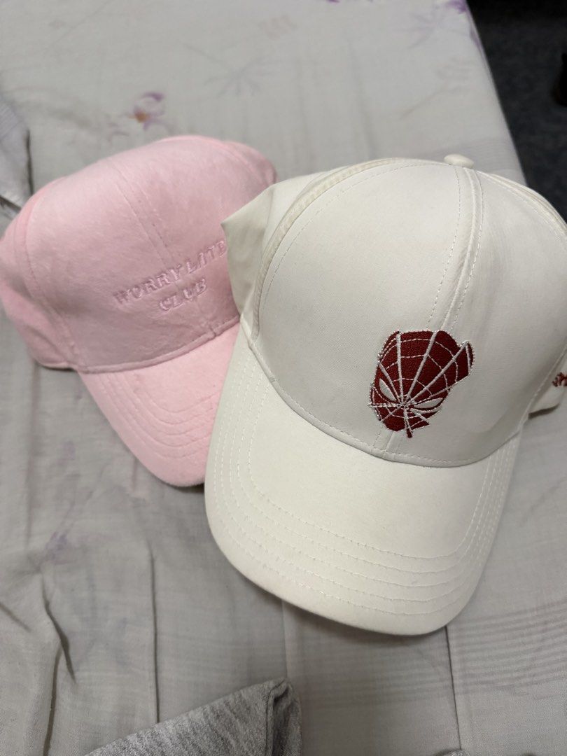Authentic Penshoppe Marvel Spider-Man Cap (Category: Caps & Hats) located in Manila. Submitted by onlyccabello (Listing ID 1429832137, Image 1). Description: 💯authentic bought in penshoppe physical store both are penshoppe caps both for php300 good condition yellow stains lang on the marvel cap since its white rfs need urgent funds pm for inquiries.