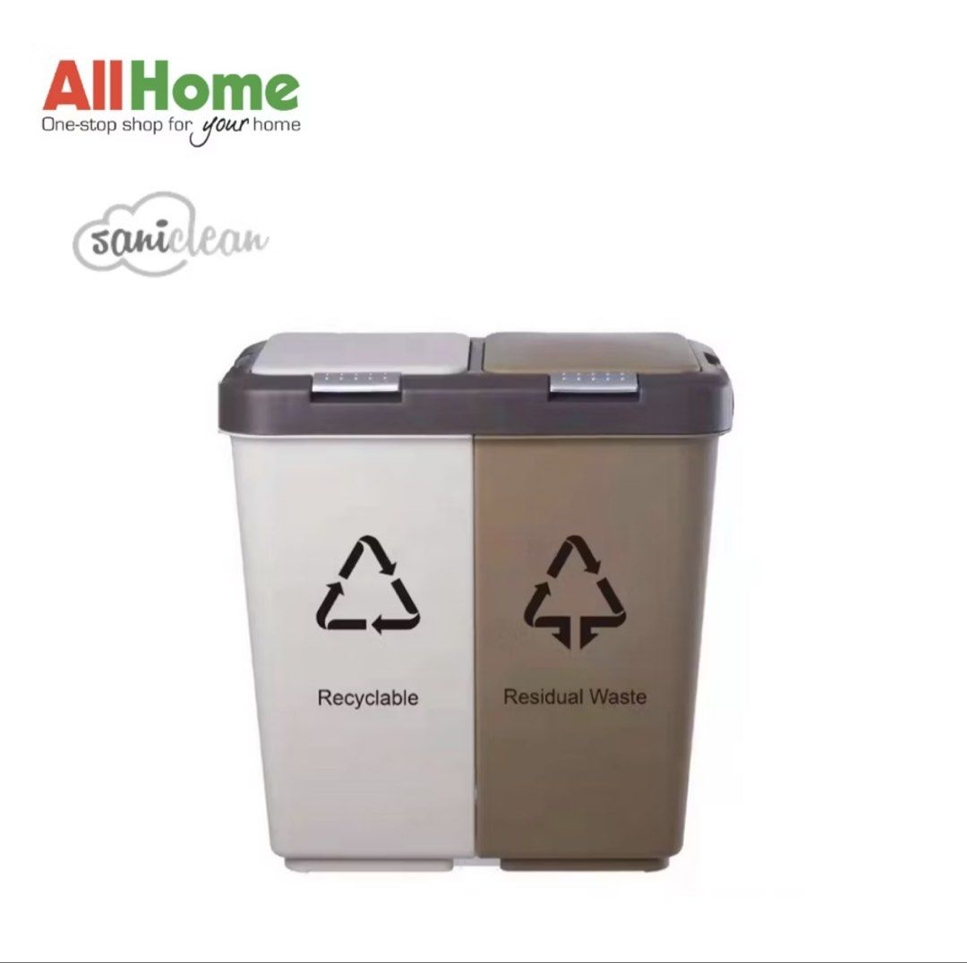 Duo Segregation Trashcan (Category: Other Home Furniture) located in Quezon City. Submitted by raya_prelovedlovely (Listing ID 1429832959, Image 1). Description: Can fit around 5L, has trash bag hooks Suitable for bathrooms or kitchens RFS buying a bigger trashcan.