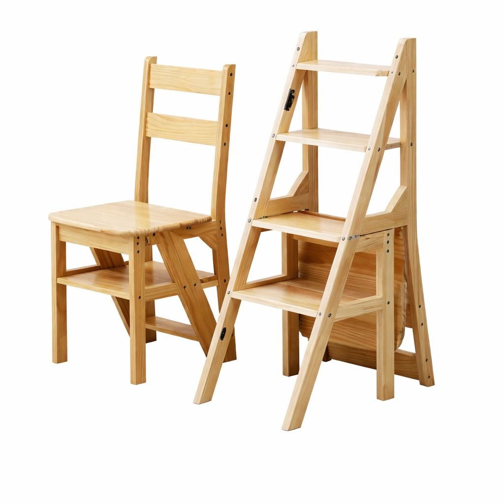 Foldable ladder chair stool Wood/Walnut colour | Extendable step ladder ...