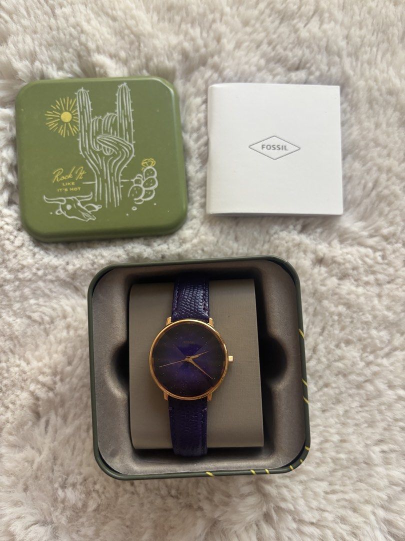 Fossil Watch with Purple Strap (Category: Women's Watches) located in Batangas. Submitted by aveena0413 (Listing ID 1429735242, Image 2). Description: Fossil Watch (Purple 💜) ✨ Brand: Fossil ⌚ Color: Purple 📦 Includes: With original box 🆕 Condition: Used once only — like new 💎 Stylish and elegant, perfect for everyday wear or as a gift 📍 Very good condition, barely used 💜 Still looks new and well-kept.