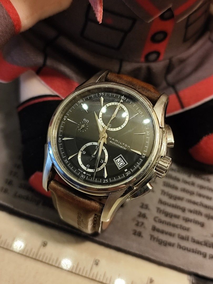 Hamilton Jazzmaster Automatic Chronograph (Category: Men's Watches) located in Manila. Submitted by ivan_k0 (Listing ID 1429782113, Image 1). Description: Hamilton Jazzmaster Automatic Chronograph - Automatic (self-winding) movement - Chronograph function + date display - Sapphire crystal (scratch-resistant) - Stainless steel case - Includes original stainless steel strap + leather strap Condition: Good working condition ₱40,000 (NEGOTIABLE) No o