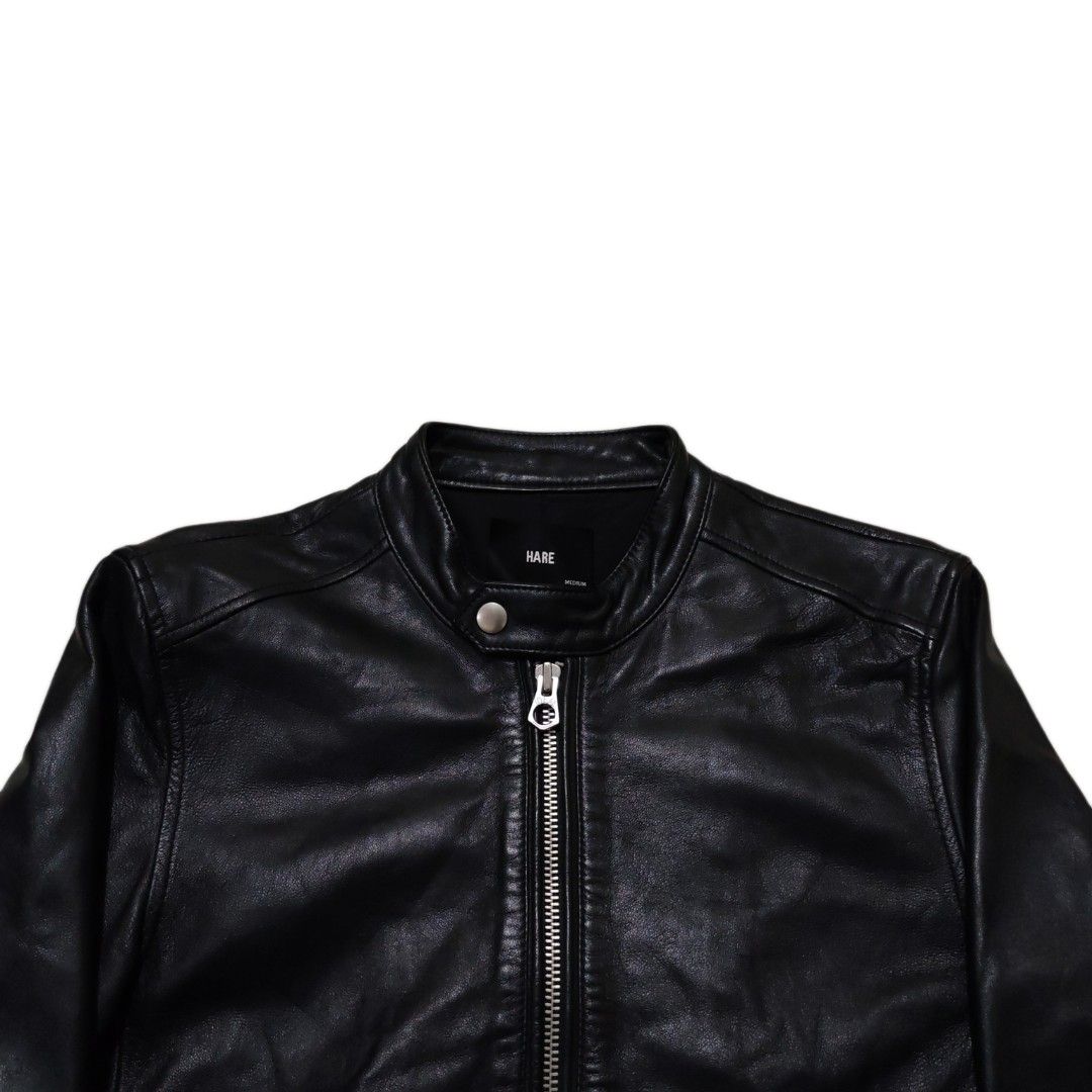HARE RACER SHEEPSKIN LEATHER JACKET (Category: Coats, Jackets and Outerwear) located in Dinalupihan. Submitted by aizzeestuffs (Listing ID 1429787509, Image 2). Description: Length:24.5" Width:18" Shoulder:16.5" Sleeves:24.5" Color may vary due to lighting. Pm for more details. Old Money Luxury Designer. .